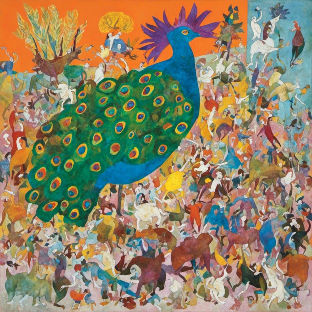 Majestic Peacock in the Style of the Imagists