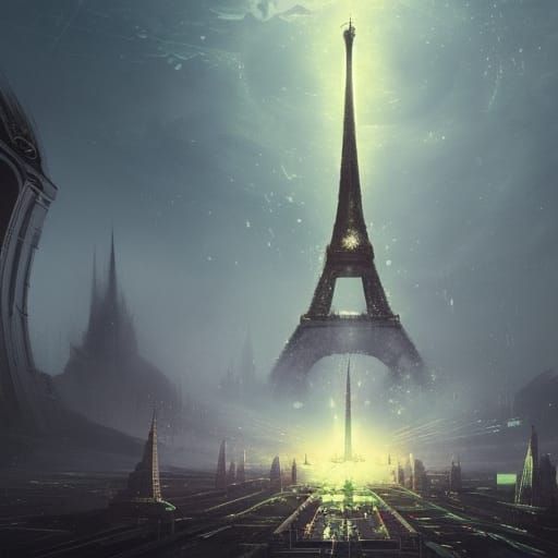 Alien Spaceship Over Paris, Dark Fantasy Concept Art