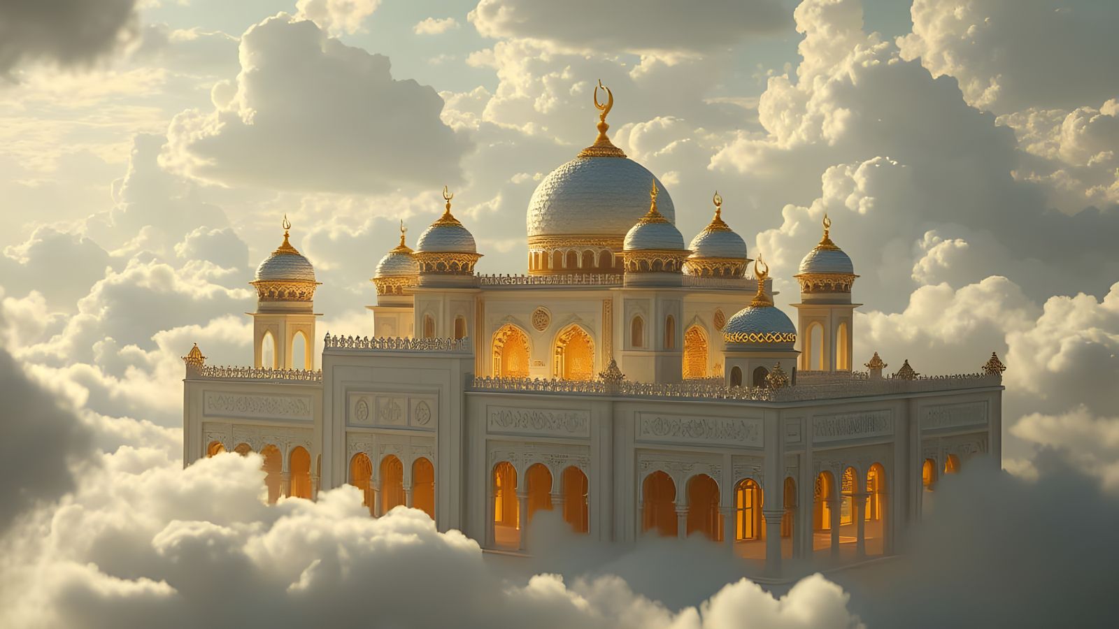 Heavenly Palace in Clouds: A 3D Rendered Fantasy