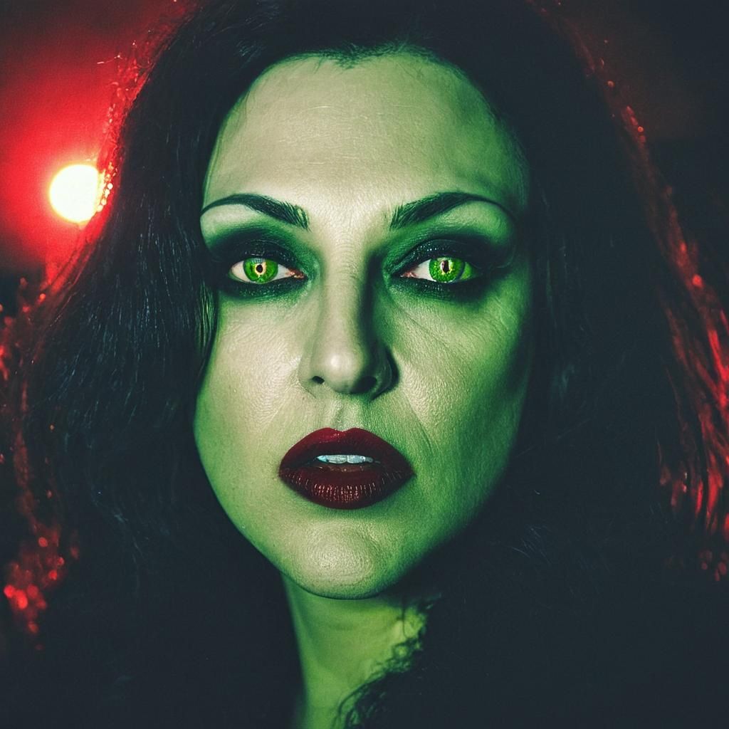 Woman with Glowing Eyes in Film Noir Style