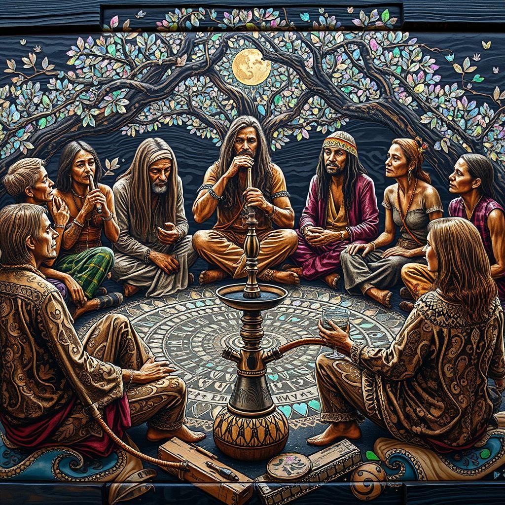 Psychedelic Hookah Gathering in Lush Grove
