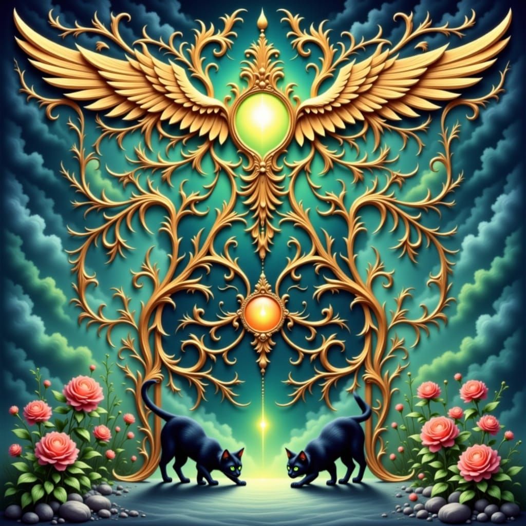 Black Cat Walks Through Sunlit Garden Gate