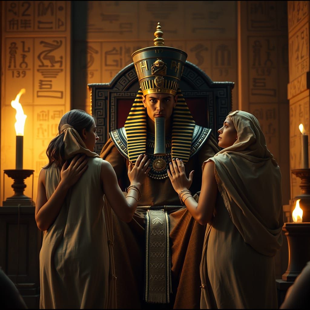 Tense Biblical Scene: Pharaoh and the Midwives