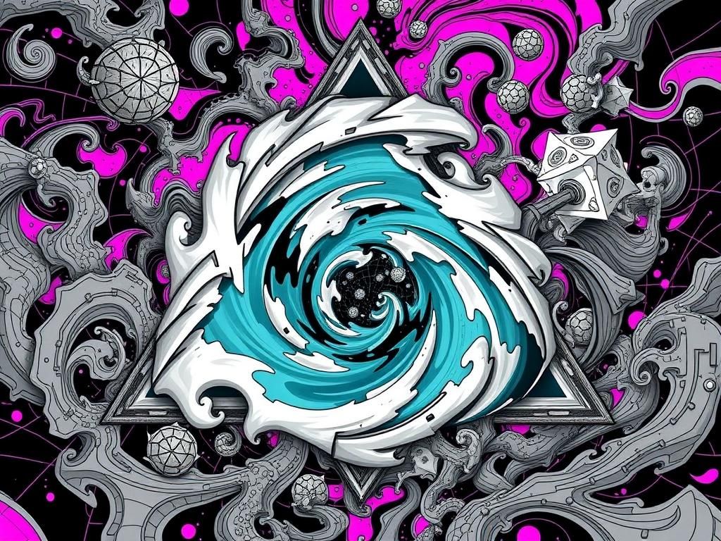 Monochrome Psychedelic Vortex in Geometric Triangle