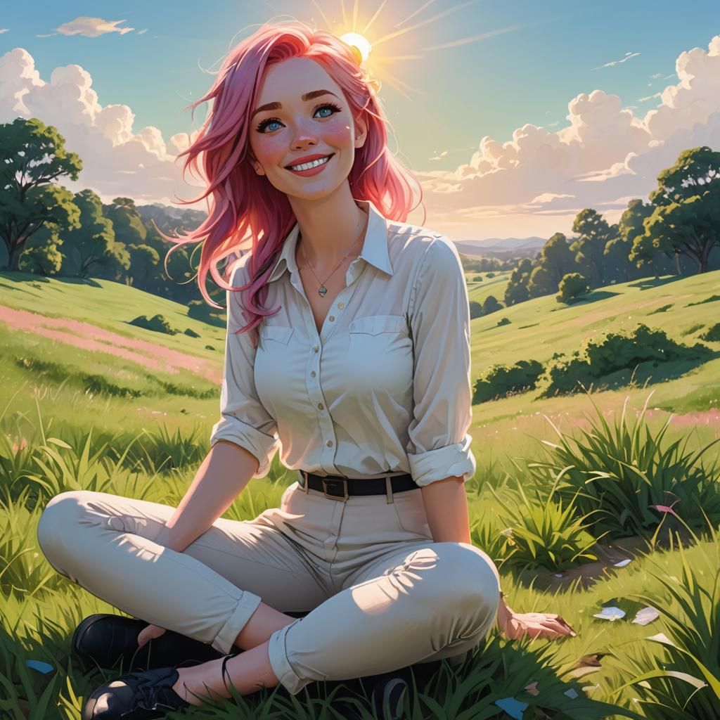 Pink-Haired Woman in Disney Style Sketch