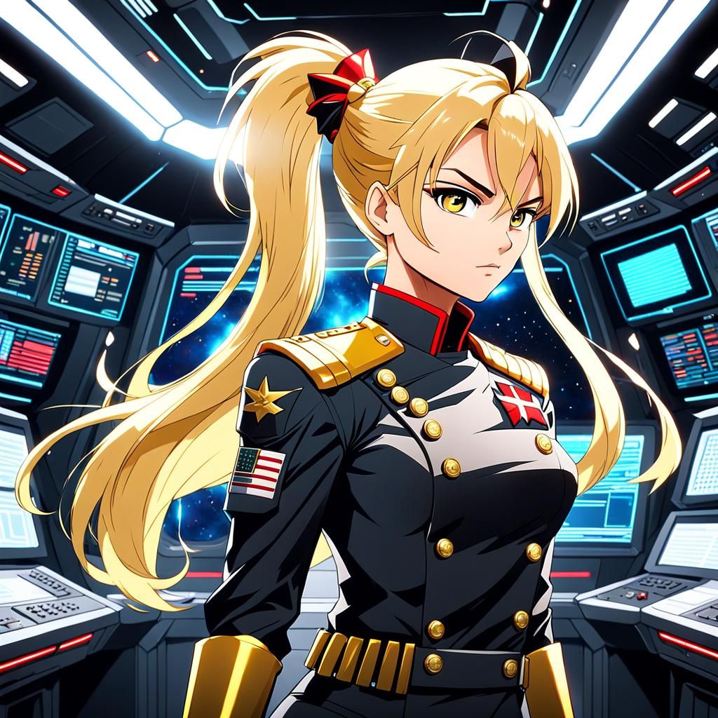 Confident Blonde Security Officer in Anime Style