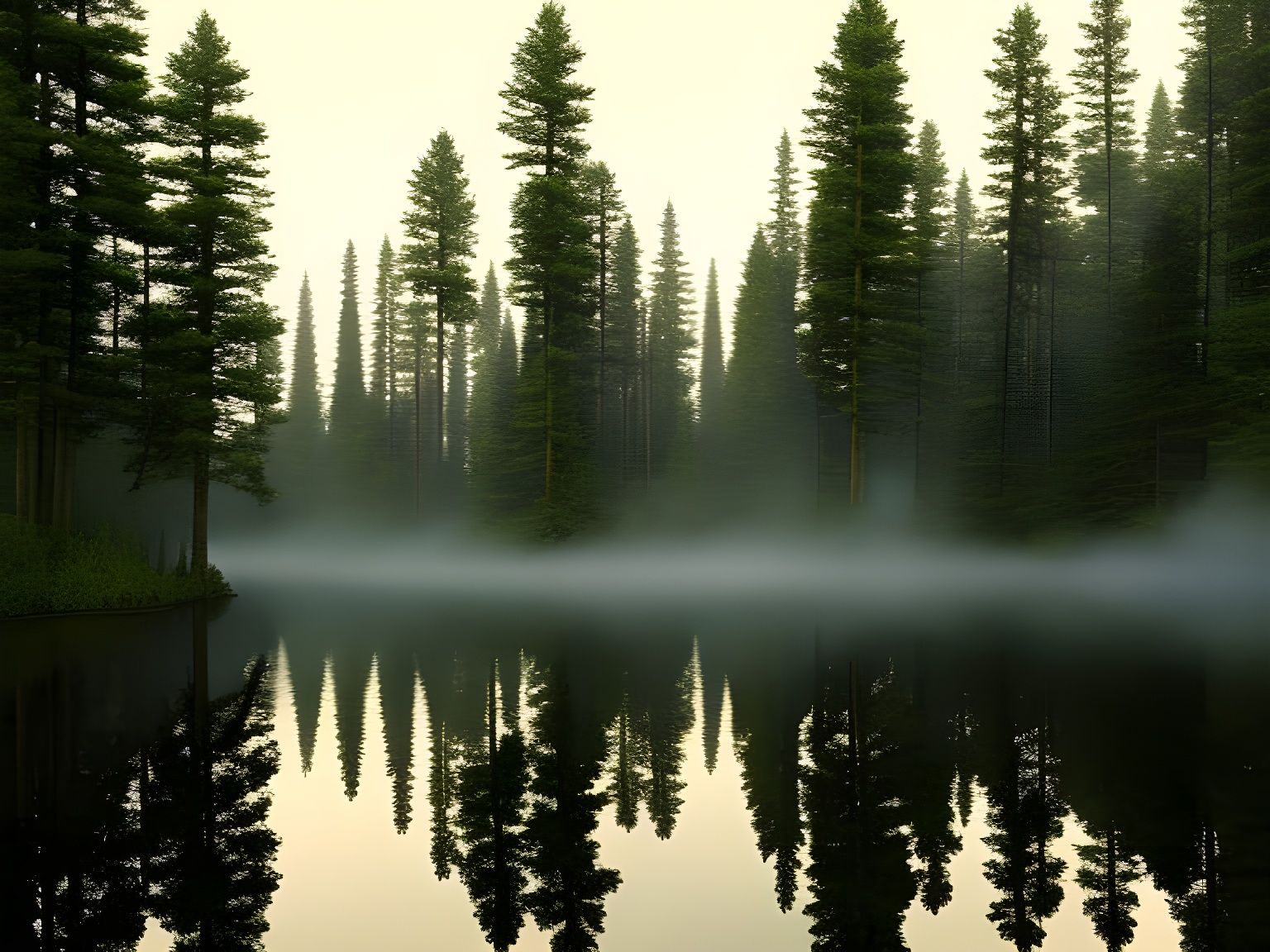 Serene Lake Under Sunlight: Digital Matte Painting