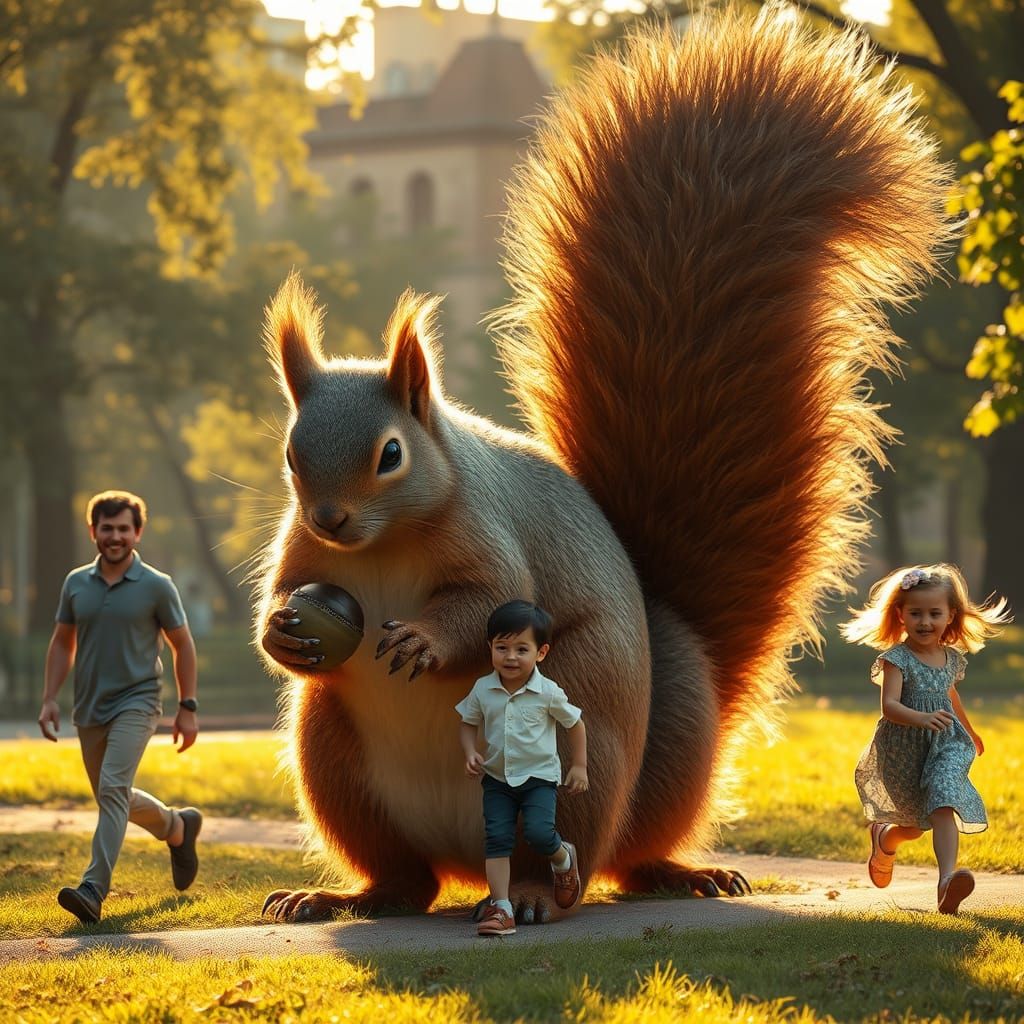 Central Park Encounter: Gentle Giant Squirrel with Happy Fam...
