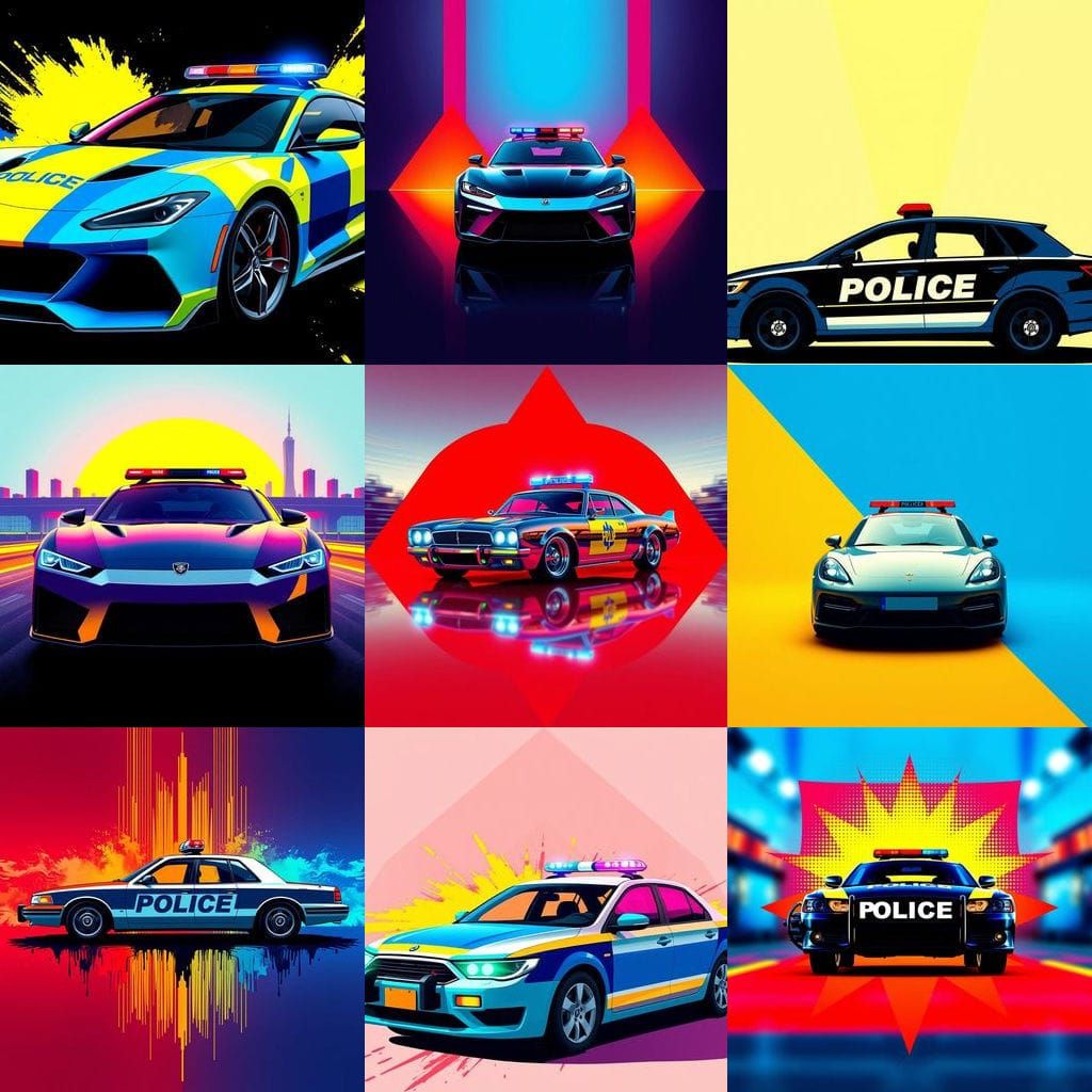 Pop Art Police Car in Triadic Colors