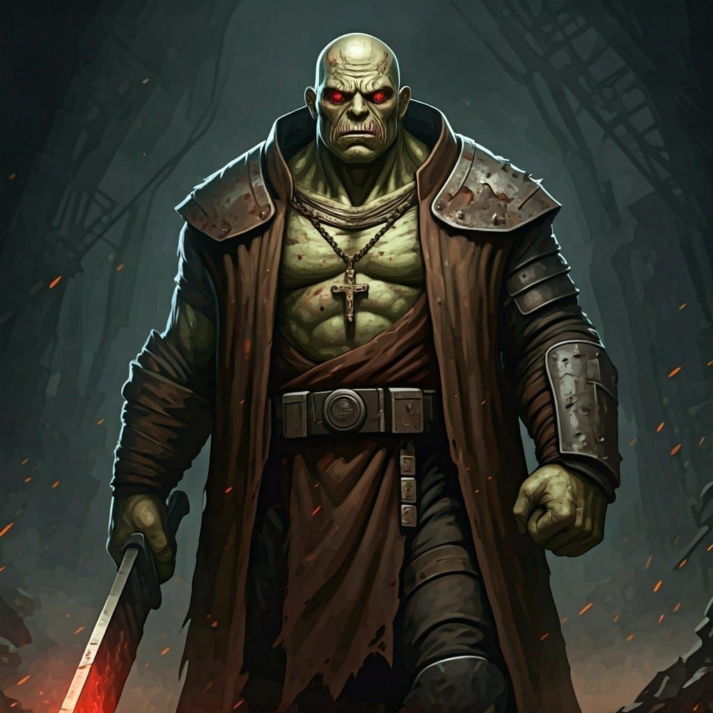 Super Mutant with Sword in Post-Apocalyptic Wasteland