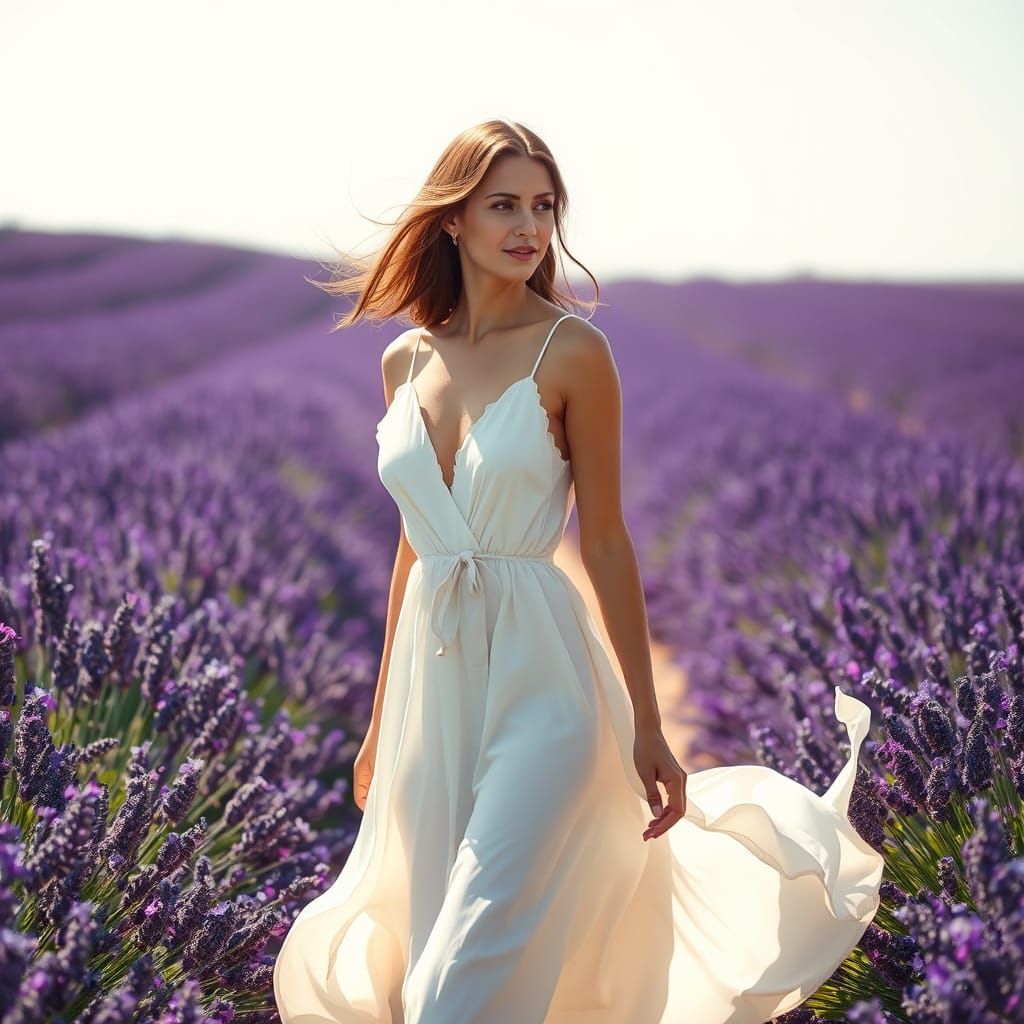 Woman in Lavender Field: Impressionistic Summer Scene