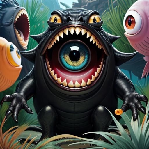 Hybrid Leather Animal with Giant Eyes and Teeth