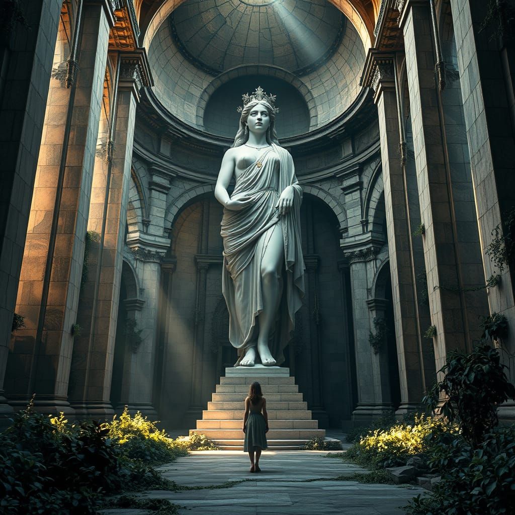 Majestic Marble Goddess in Overgrown Temple