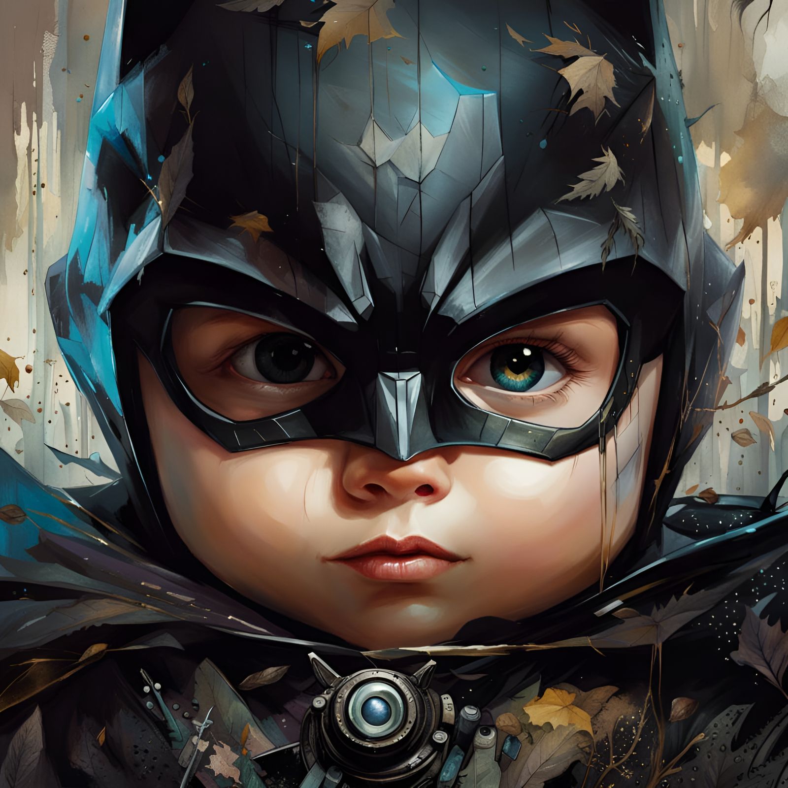 Adorable Baby Batman Portrait, Digital Art
