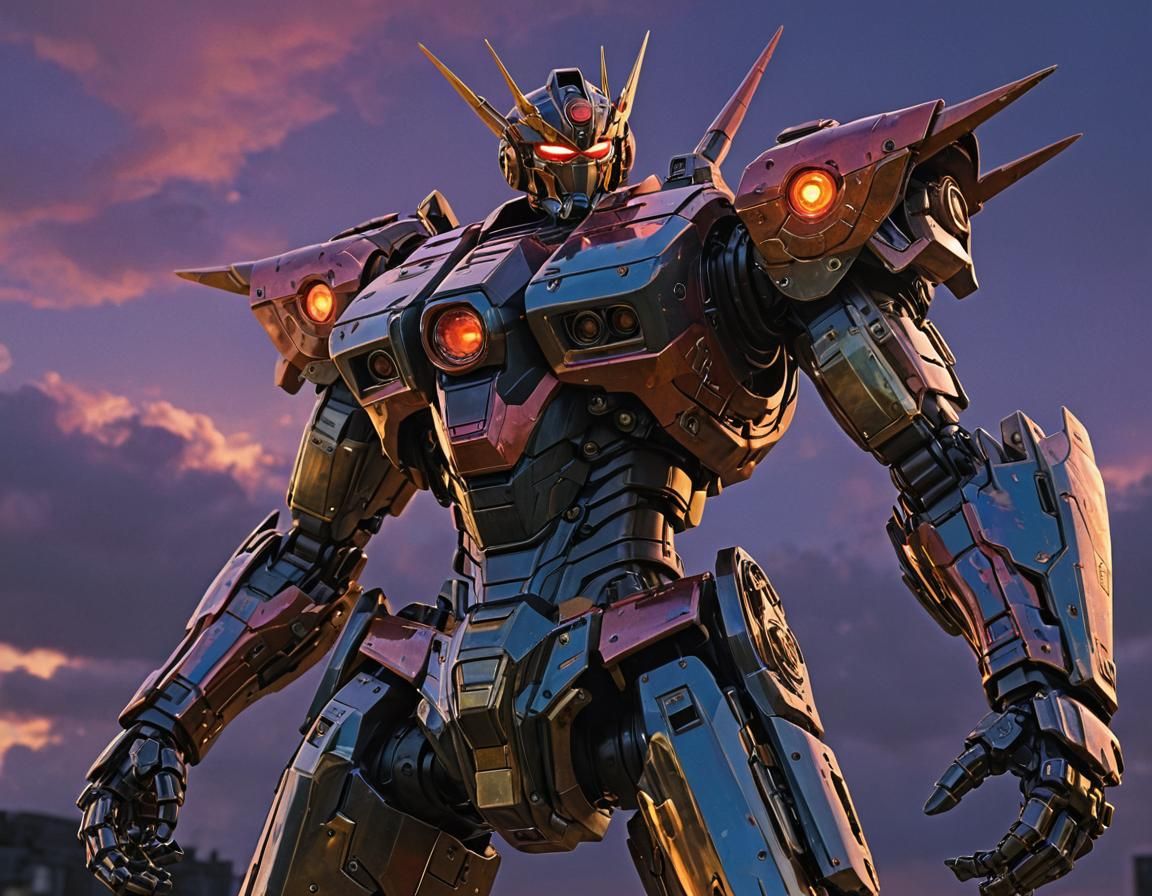 Retro Mecha Robot in Sunset Light