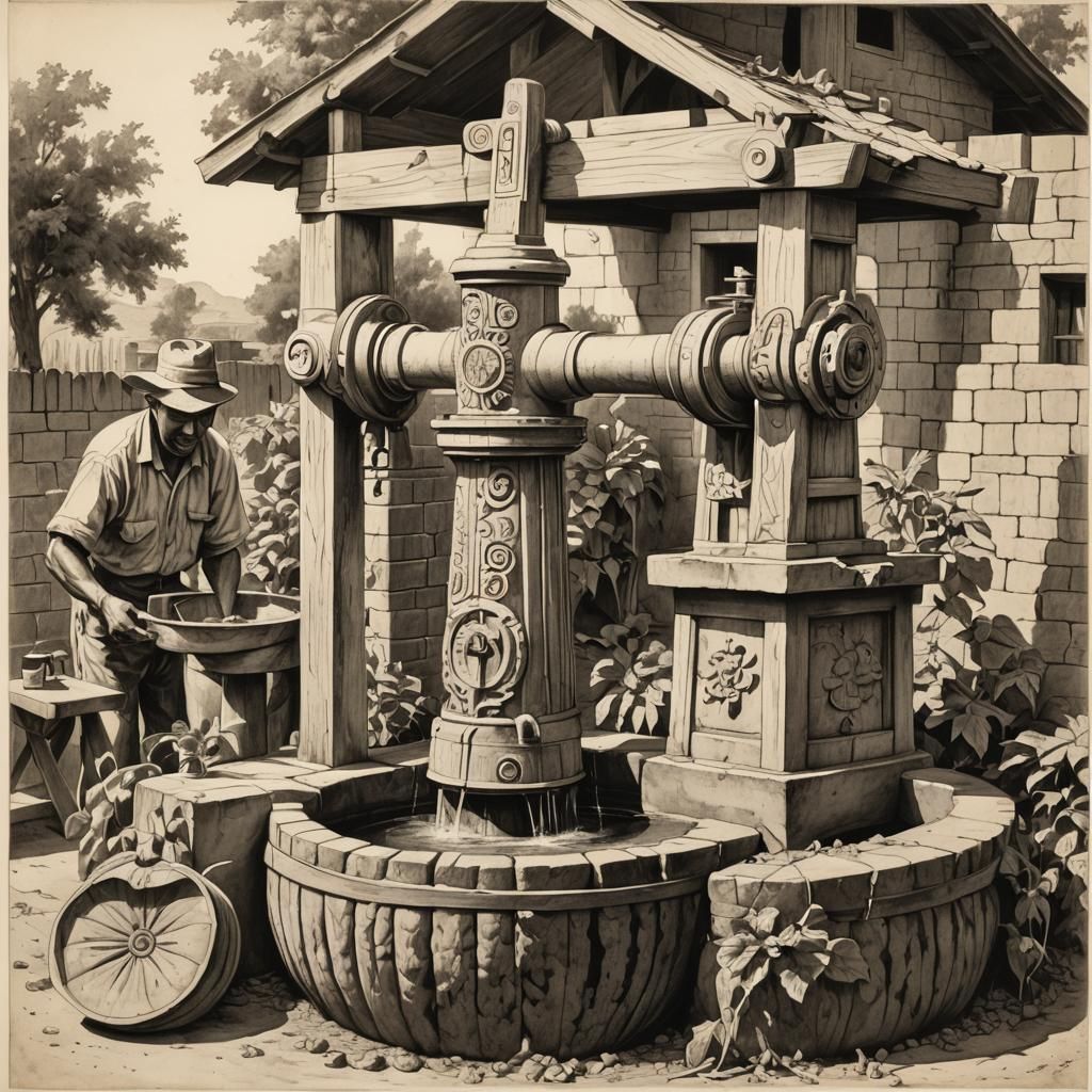 Watermelon Water Pump Carving From a Well