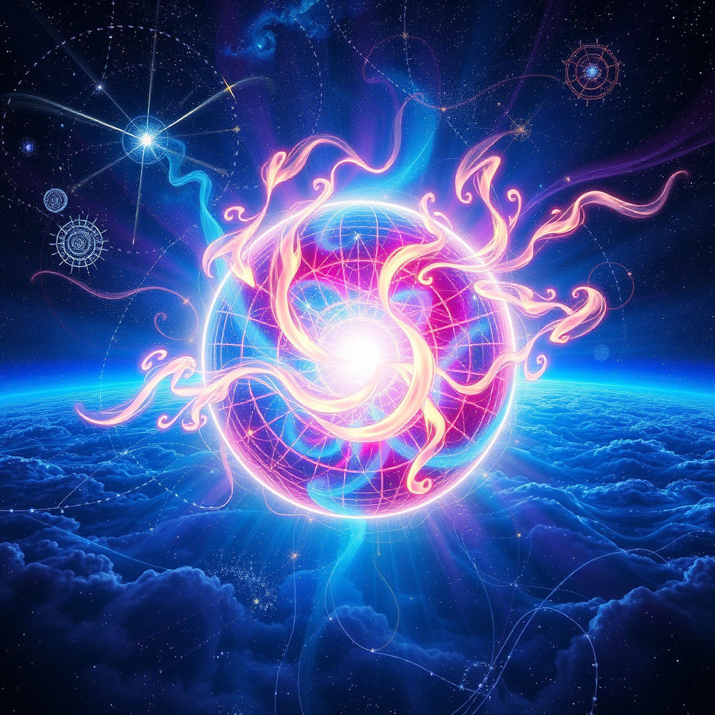 Cosmic Sphere Radiating Energy Waves, Mystical Art