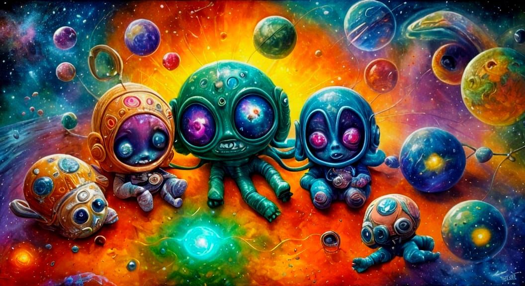 Cosmic Alien Babies' Fun: Maximalist Abstract Art