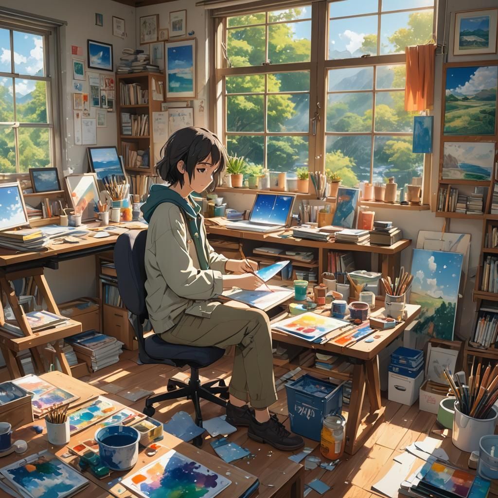 Artist in Cozy Studio: Anime Key Visual