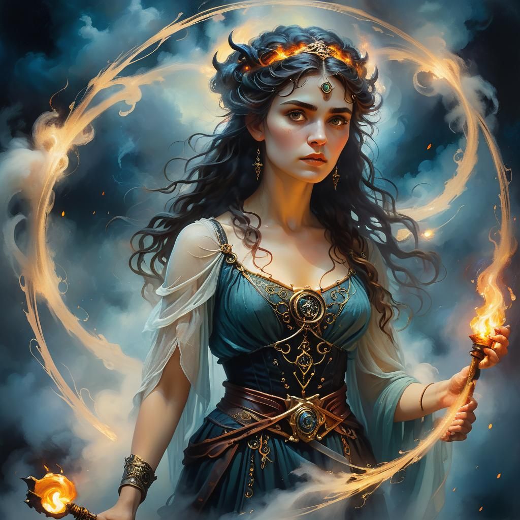 Mystical Hecate Portrait in Neo-Impressionist Style