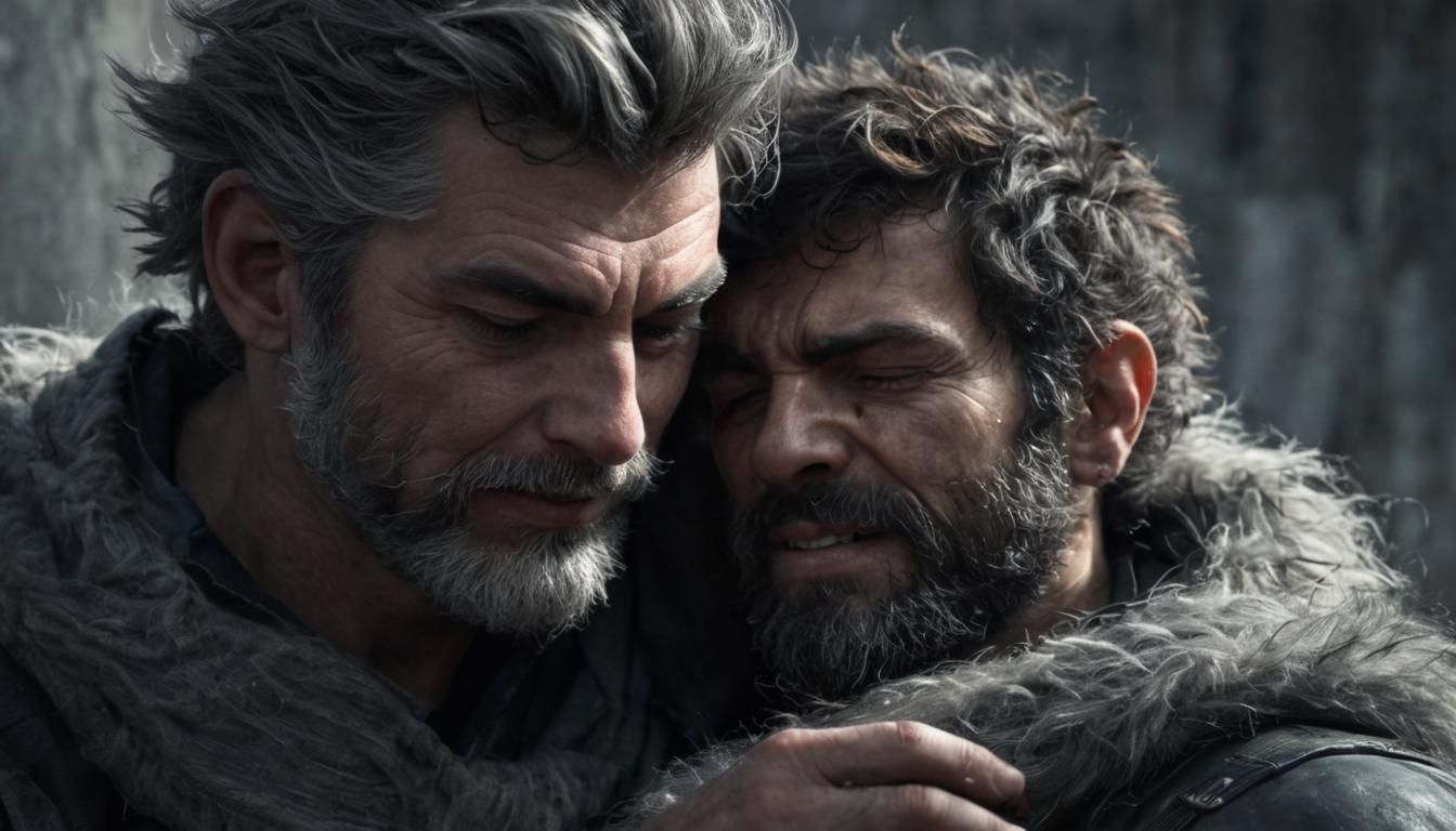 Macro Close-Up of Intertwined Black and Grey Beards
