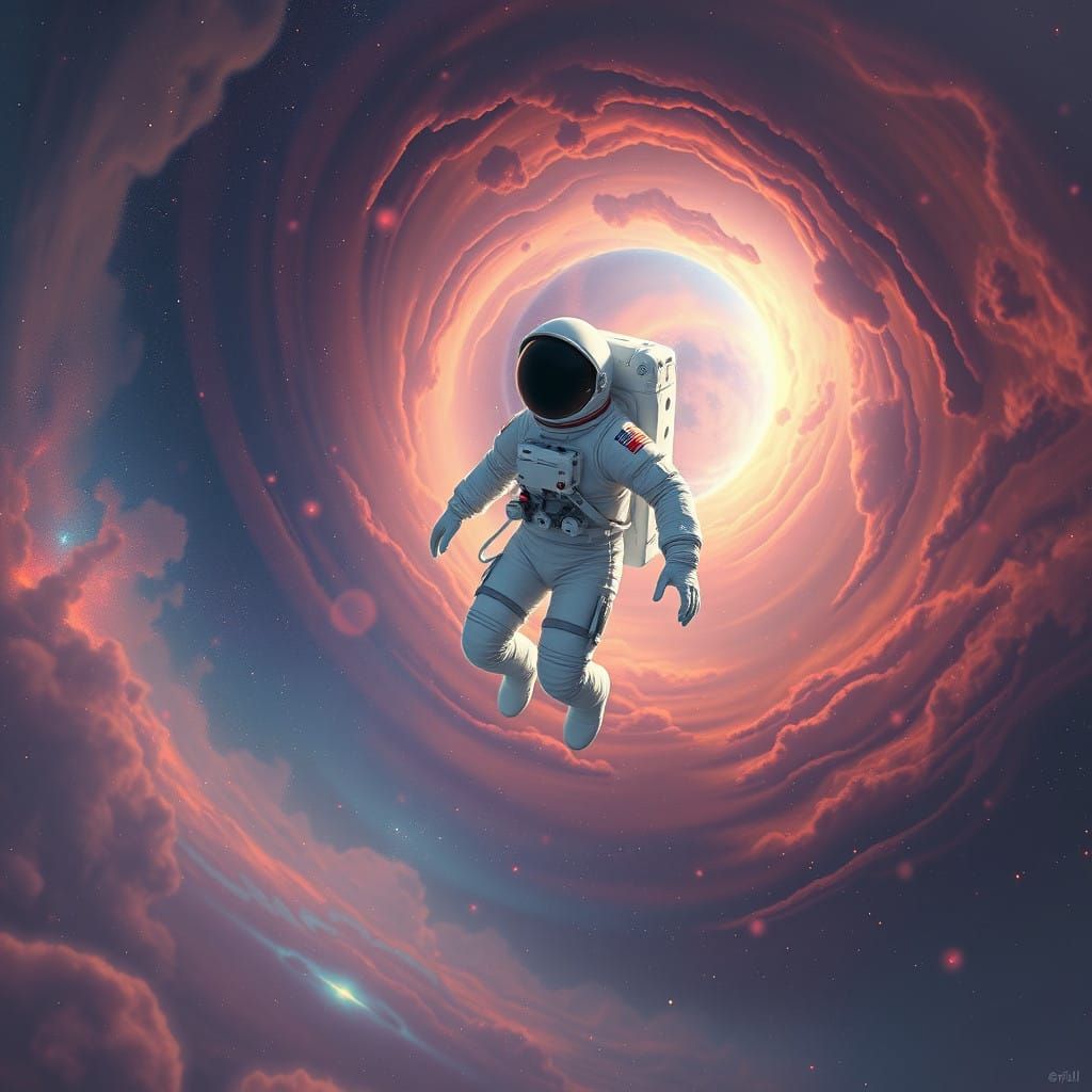 Floating Astronaut in Dreamy Cosmic Landscape