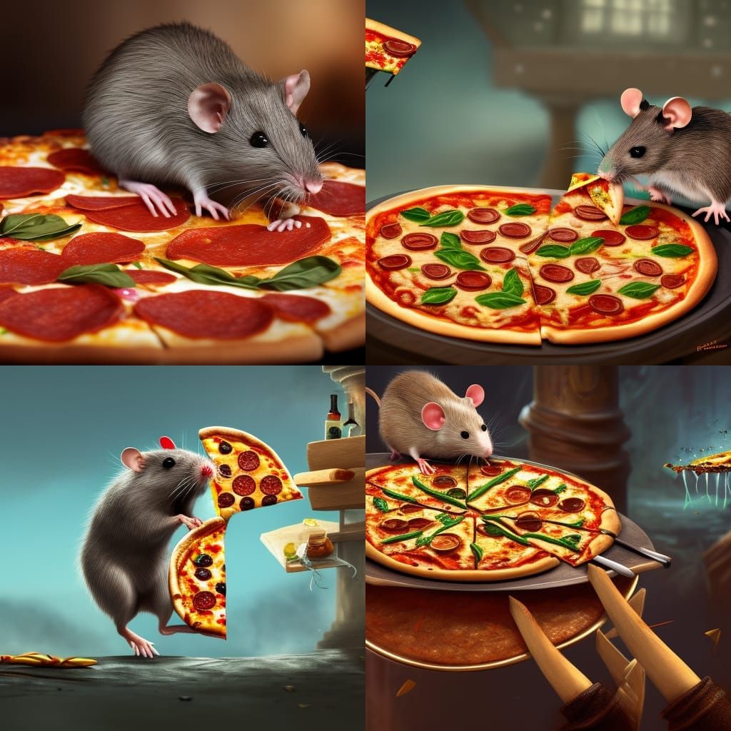 Rat's Delight: Pizza Feast in Detailed Painting