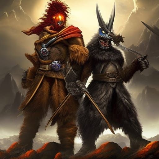 Bear Warriors Fight in Mountains: Dark Fantasy Battle