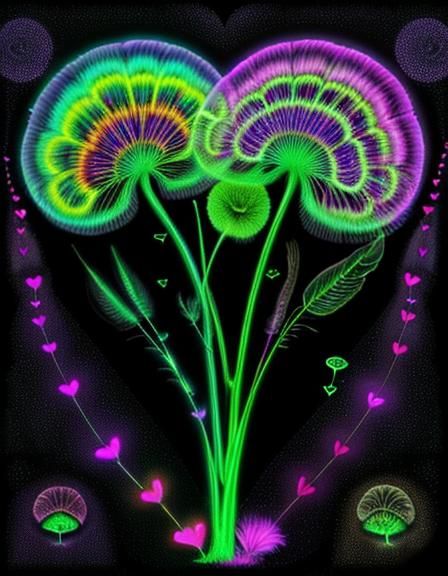 Type of heart-shaped psychedelic colorful carnivorous fungi ...