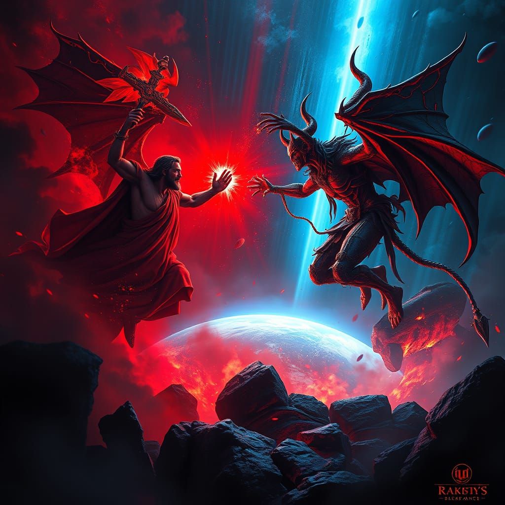 Epic Battle: Jesus vs Satan in Digital Painting