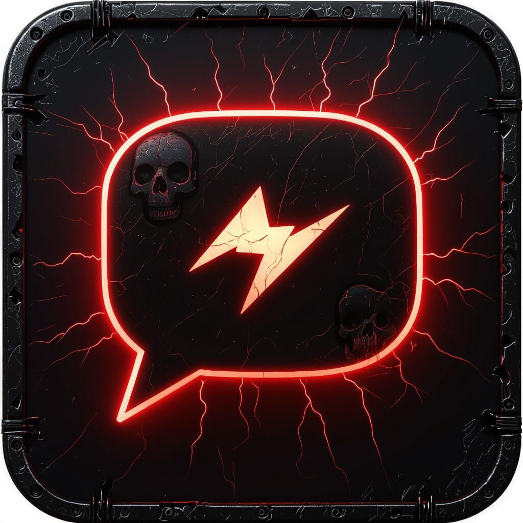Dark Metal Messenger App Icon with Red Glow