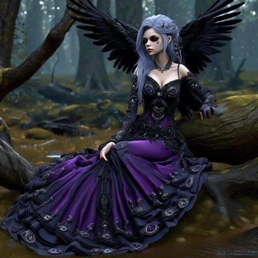 Gothic Silver-Haired Girl in Eerie Forest