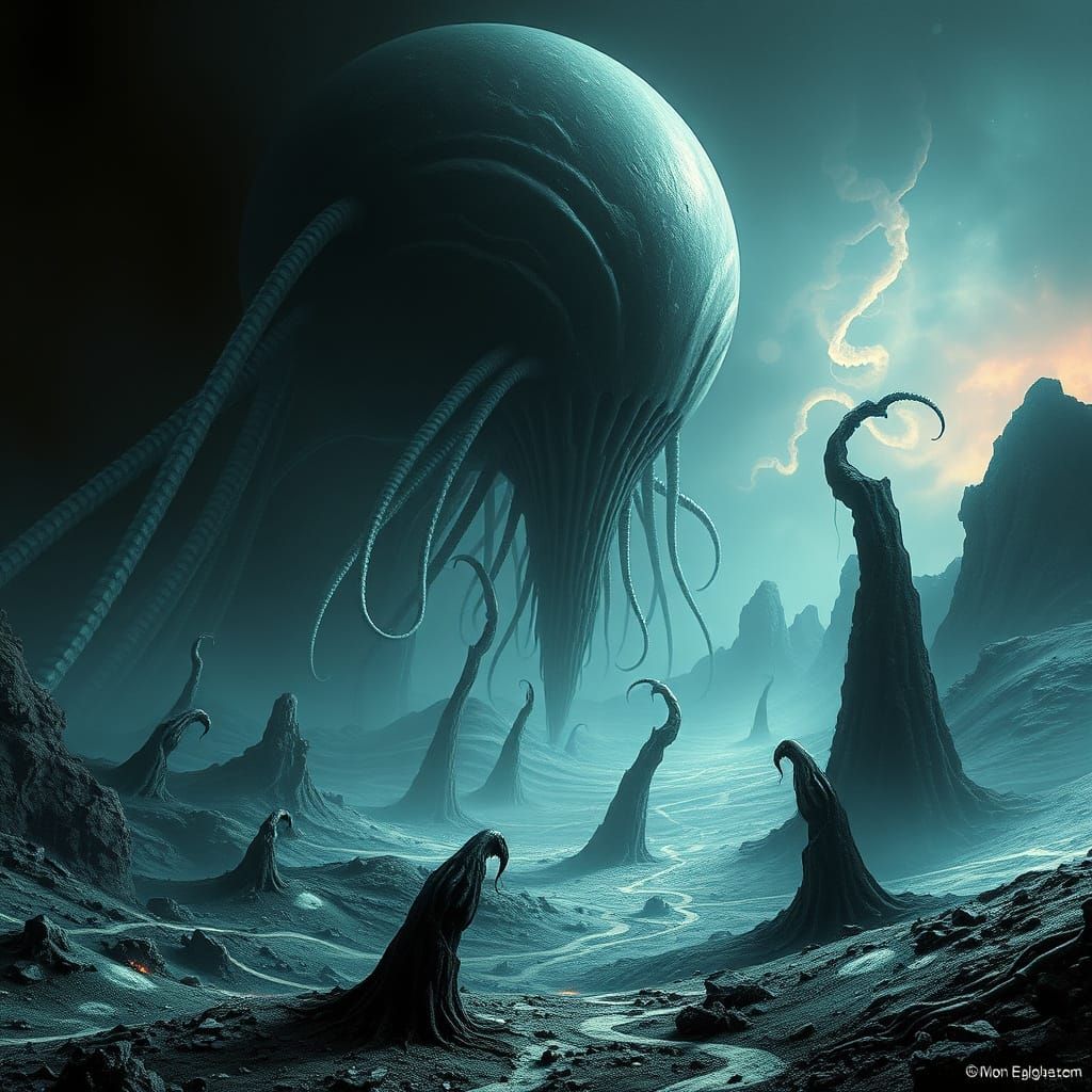 Ominous Ethereal Landscape with Pulsing Tendrils