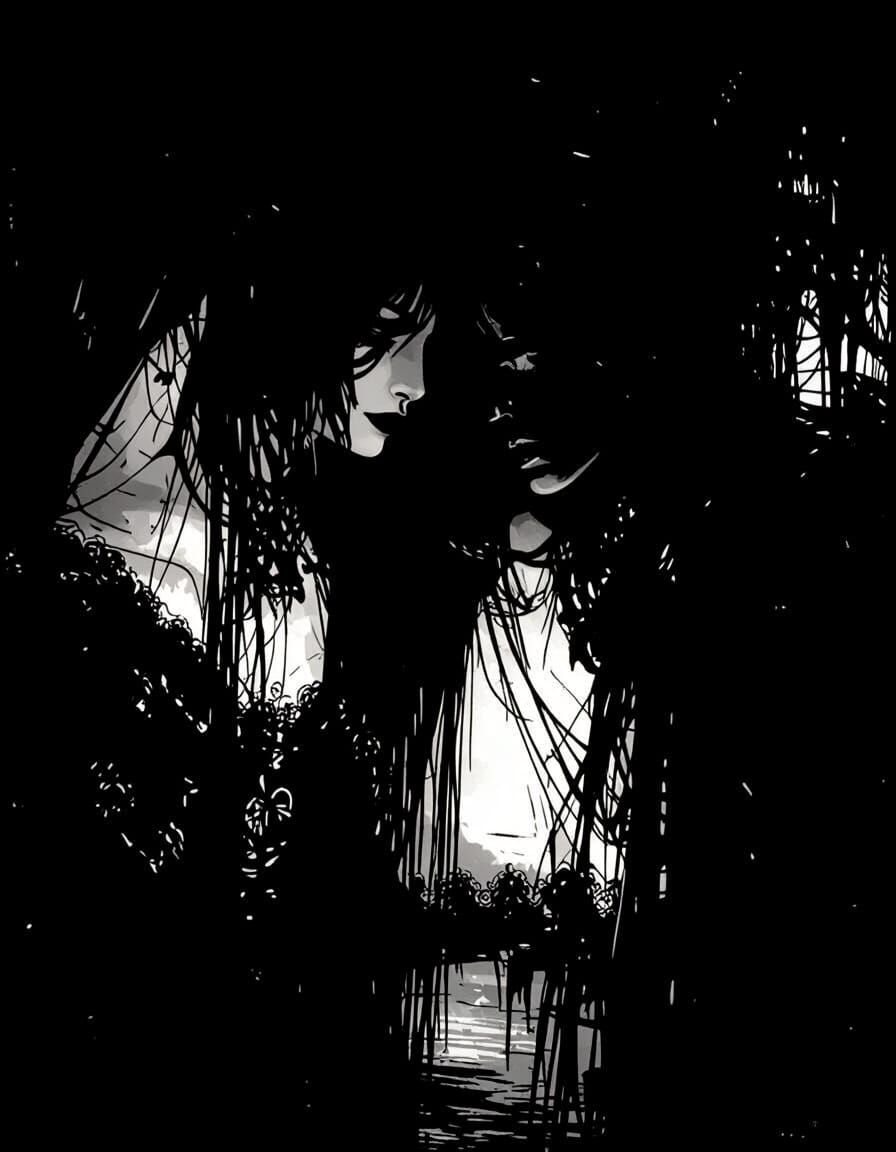 Brooding Victorian Woman Exuding Sorrow in Gothic Style