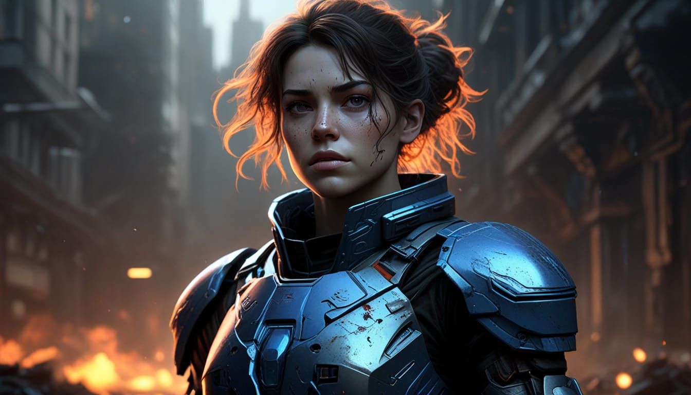 Wounded Amphibious Commander in Dark Sci-Fi Chaos