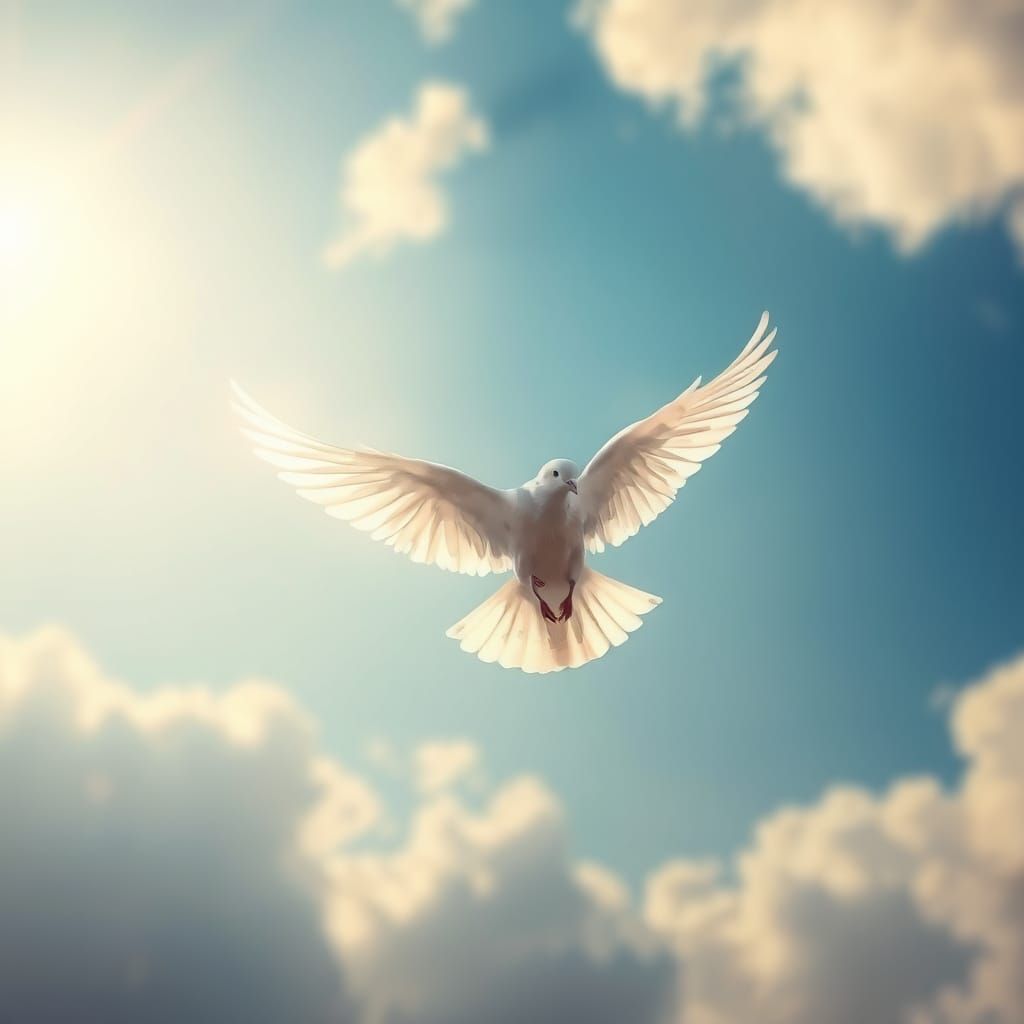 White Dove Soaring in Sun-Drenched Sky