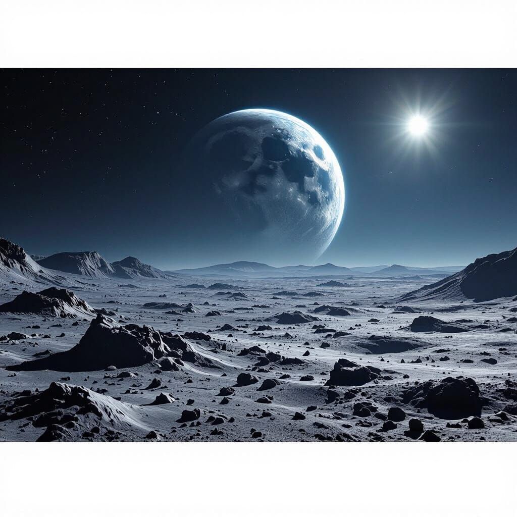 Dramatic Lunar Landscape with Earthrise