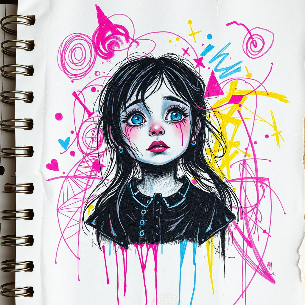 Colorful Goth Girl Portrait in Street Art Style