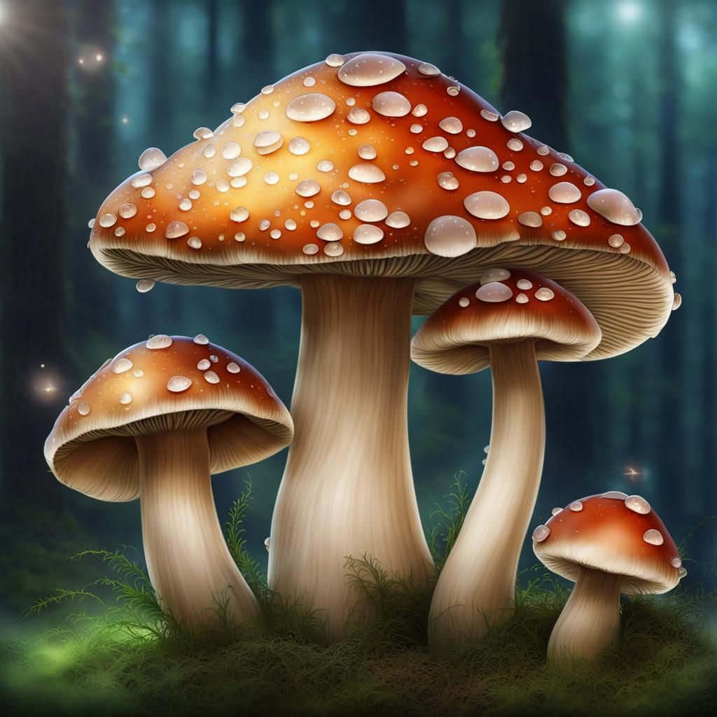 Enchanted Mushroom Circle with Sparkling Dew
