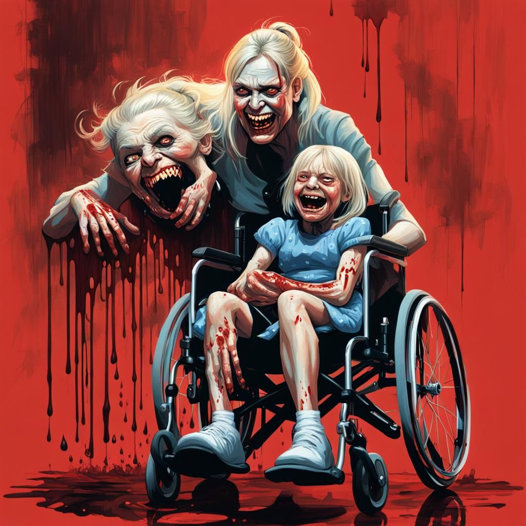 Sinister Vampire Child on Grandmother's Lap