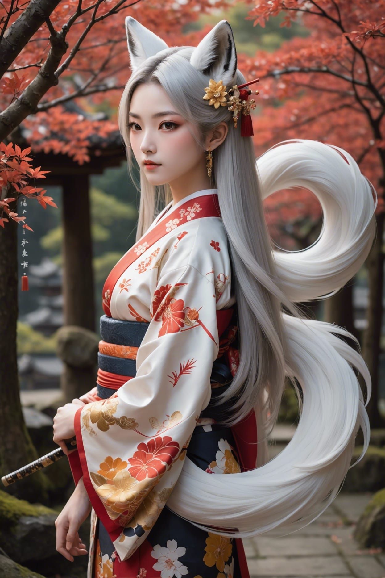 Kitsune Girl Portrait in Japanese Style