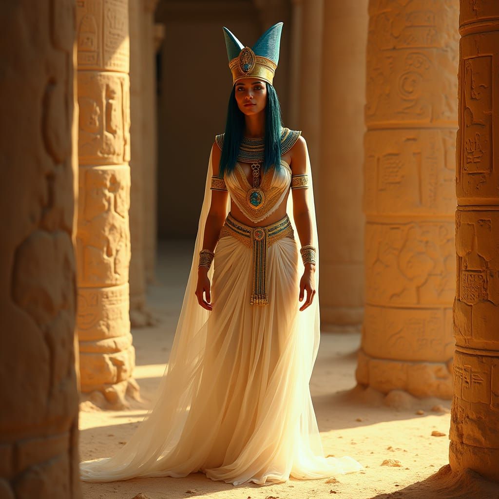 Ethereal Ancient Egyptian Queen in Golden Headdress