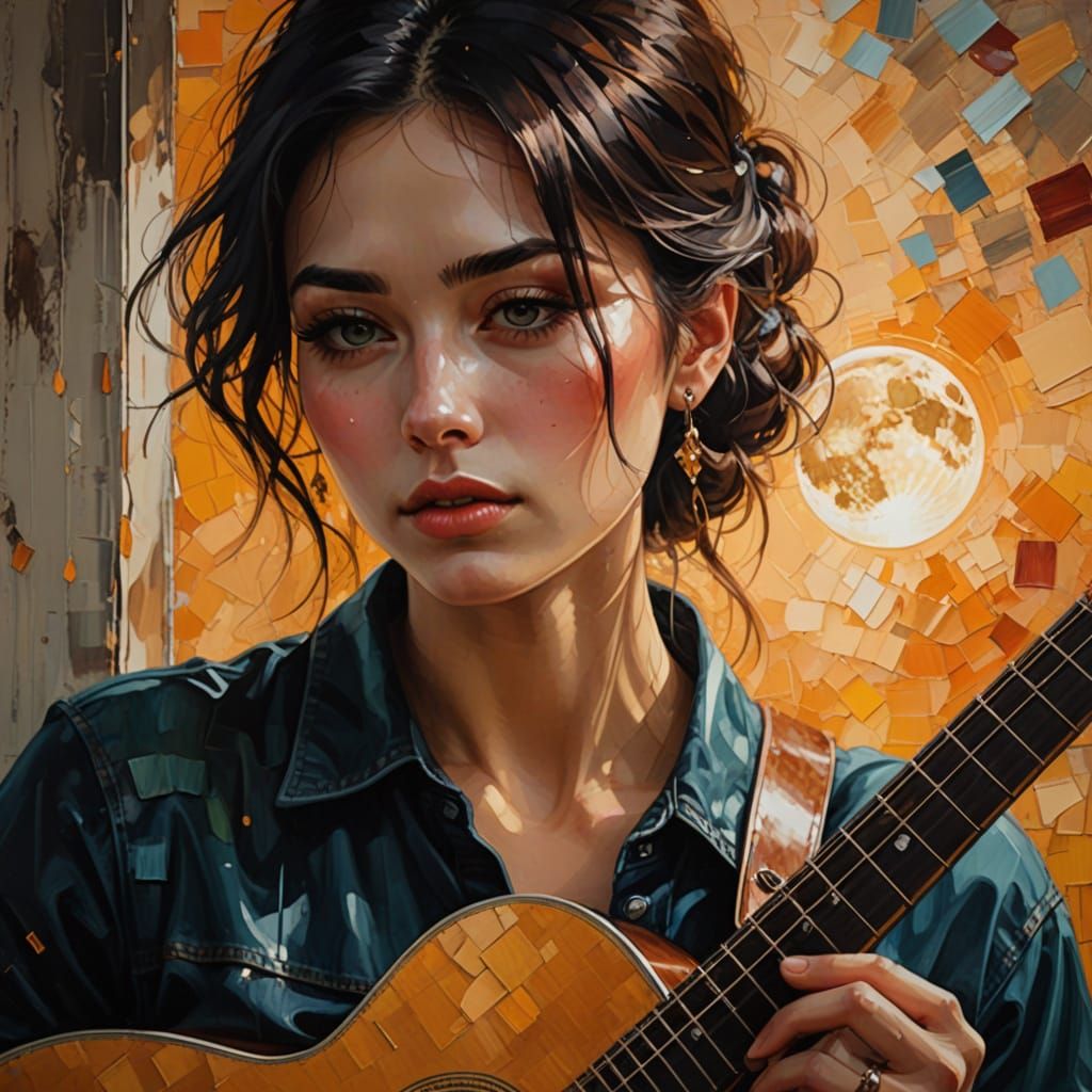 Double Exposure Oil Painting of Musician Silhouette