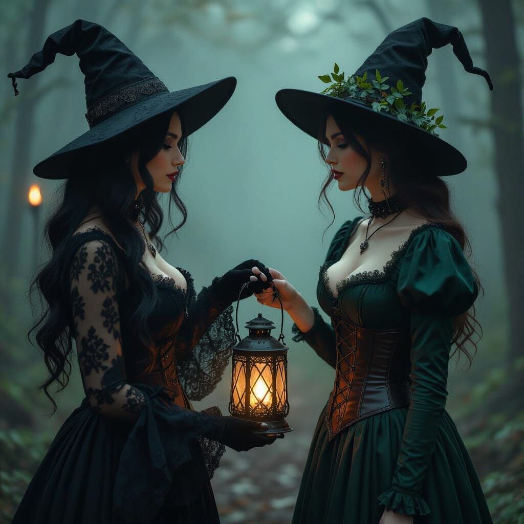 Mystical Forest Encounter in Gothic Style