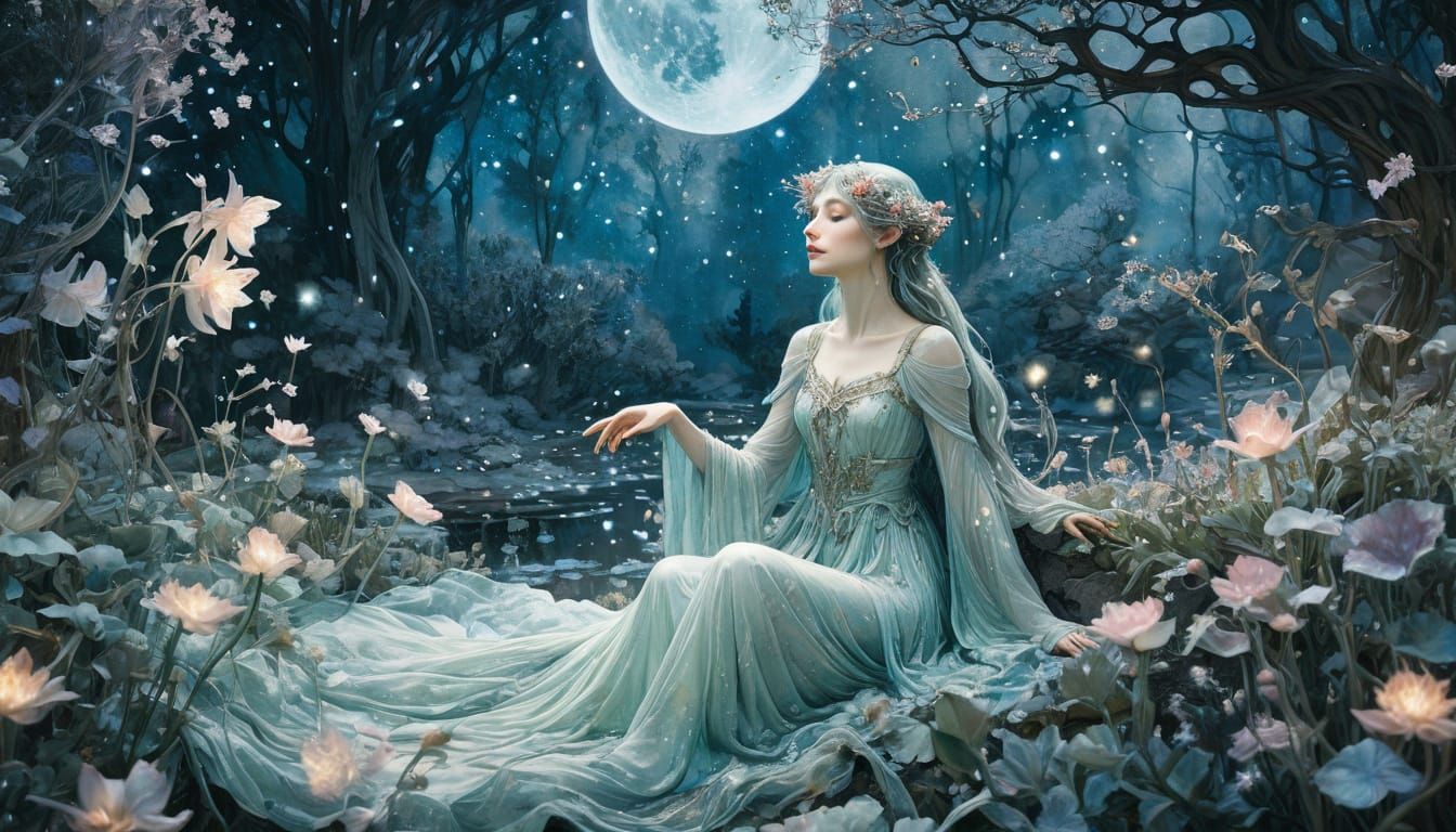 Celestial Elf Garden in Watercolor Style