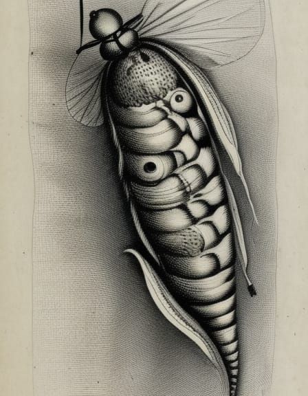 Chrysalis with Fly Wings: 18th Century Ink Illustration