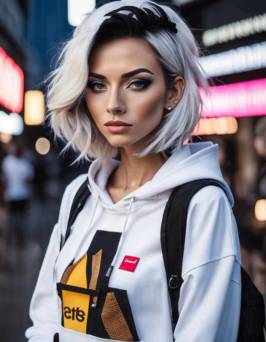 E-Girl Portrait with Two-Tone Hair and Denim Style
