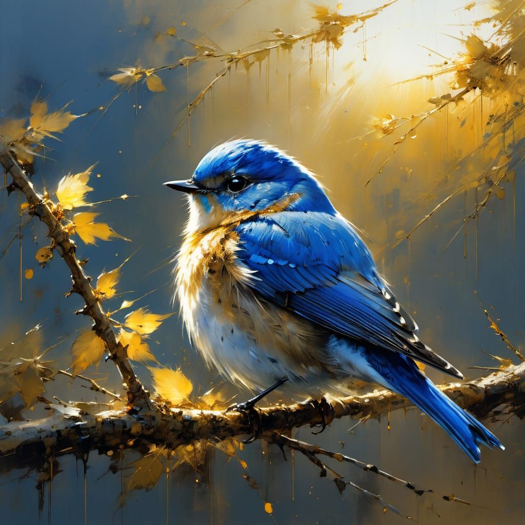 Surreal Fine Art Bluebird in Sunset Glow