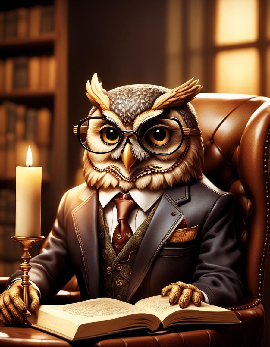 Sophisticated Owl Reading Book: Whimsical Realism
