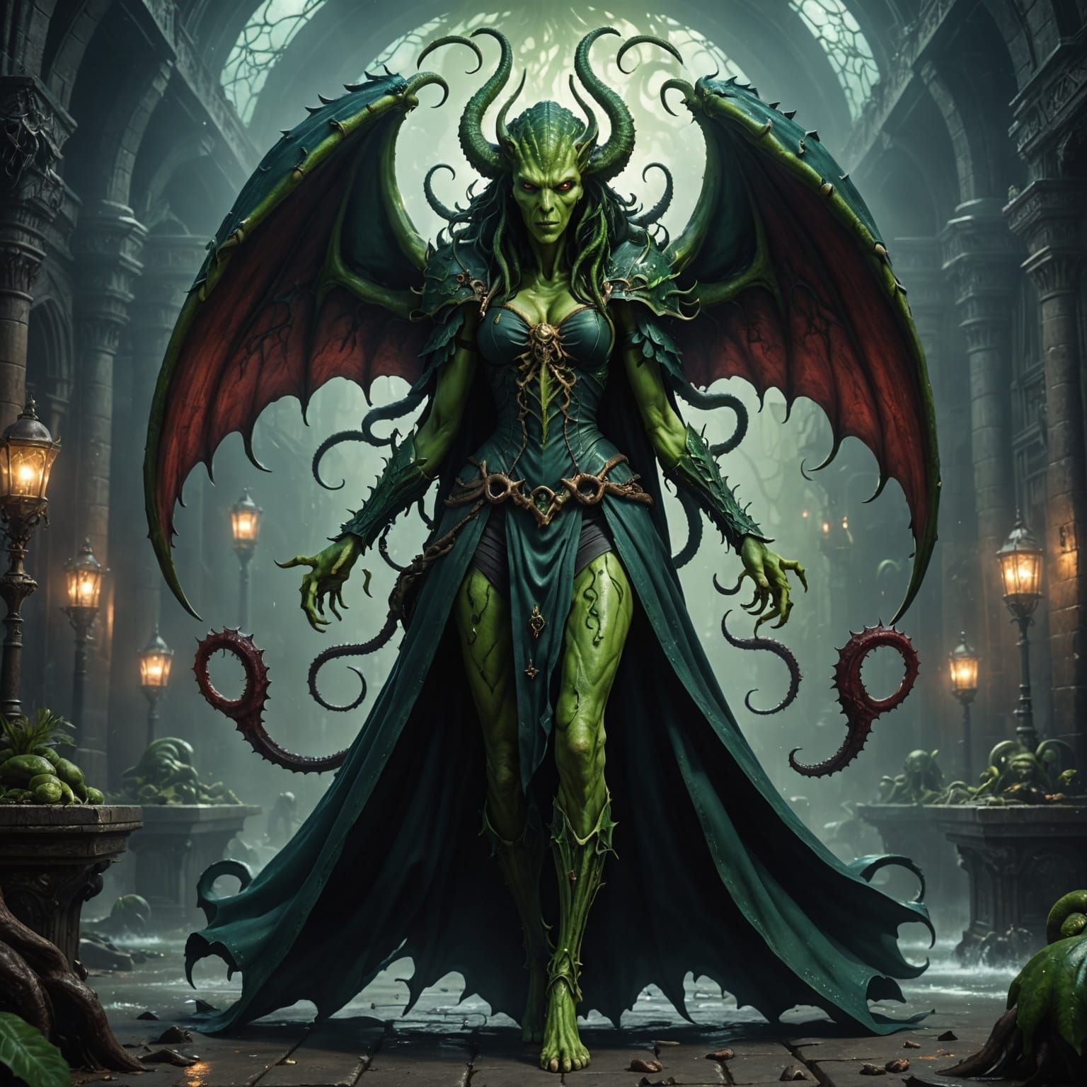 Cthulhu as Fashion Model: Detailed Matte Painting